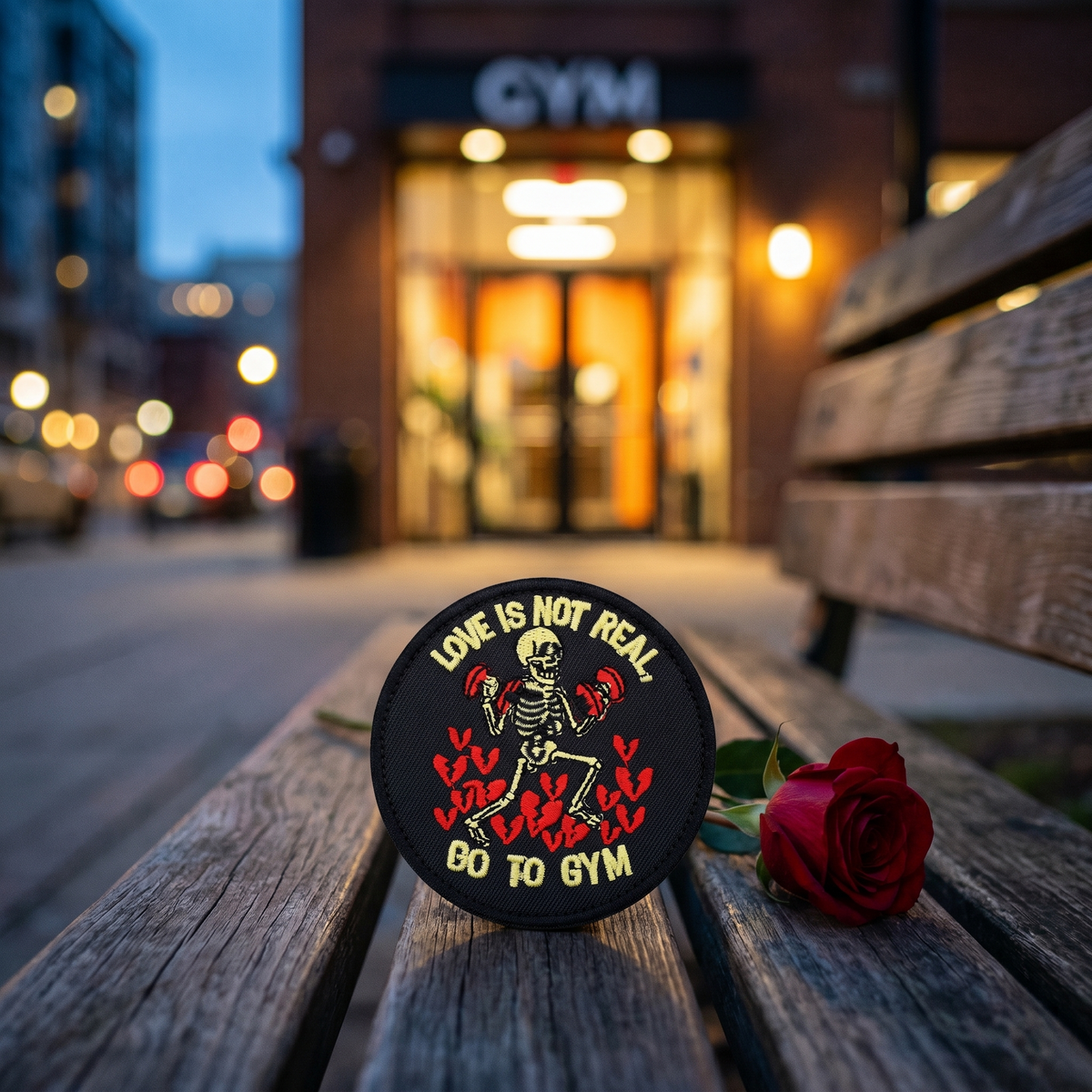 LOVE IS NOT REAL, GO TO GYM - PATCH BRODÉ